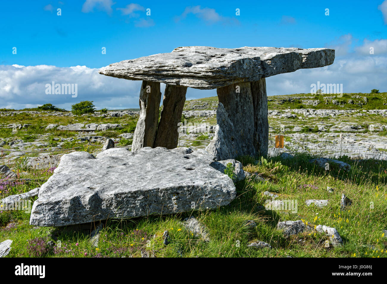 Poulabrone Dolmen, un portale del Neolitico tomba su The Burren, County Clare, Irlanda Foto Stock