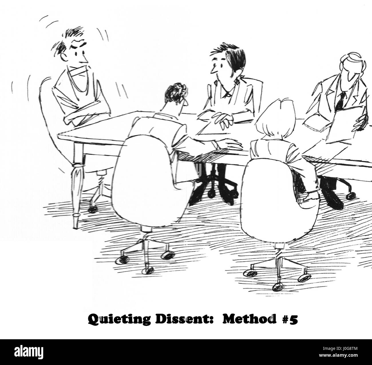 Business cartoon circa una squadra a chi non piace dissenzienti punti di vista. Foto Stock