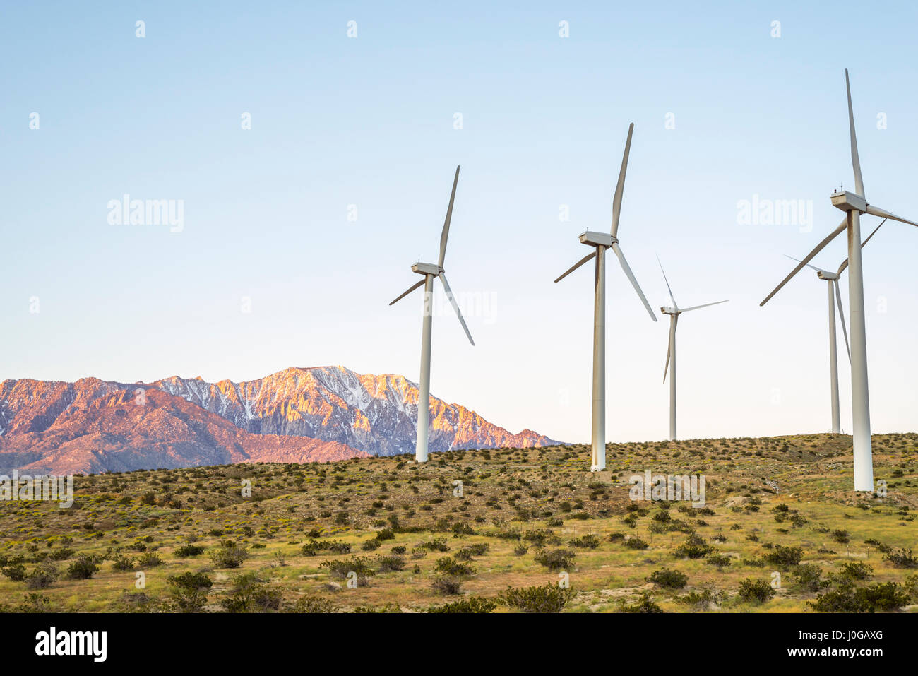 Le turbine eoliche presso il San Gorgonio Pass Wind Farm. Southern California, Stati Uniti d'America. Foto Stock