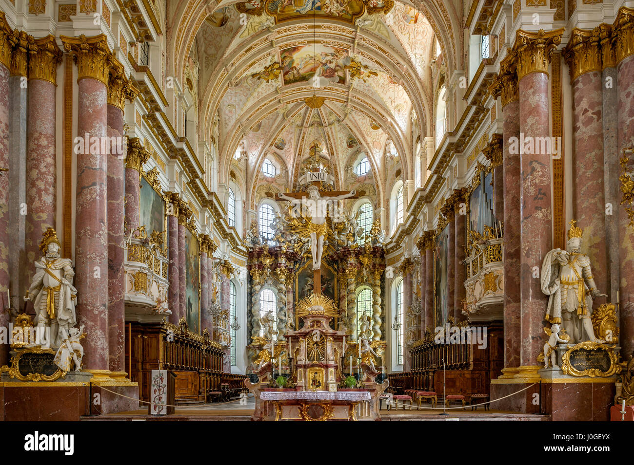 Il coro, barocco monastero chiesa Mariä assunta, Santa Maria, interno, Kloster Fürstenfeld, Fürstenfeldbruck, Alta Baviera Foto Stock