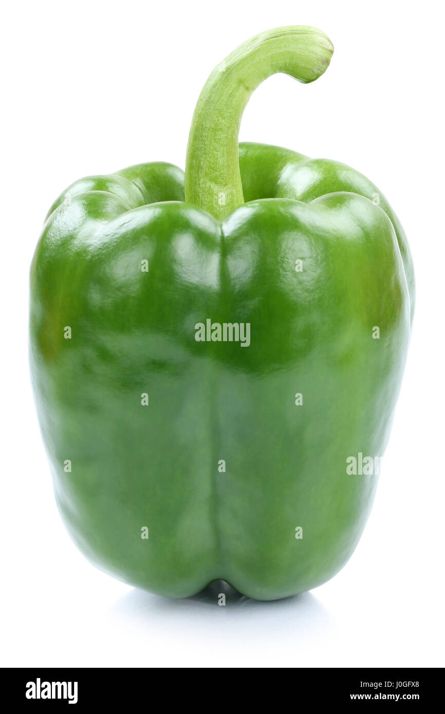 Peperone verde paprika vista laterale isolata vegetali su sfondo bianco Foto Stock