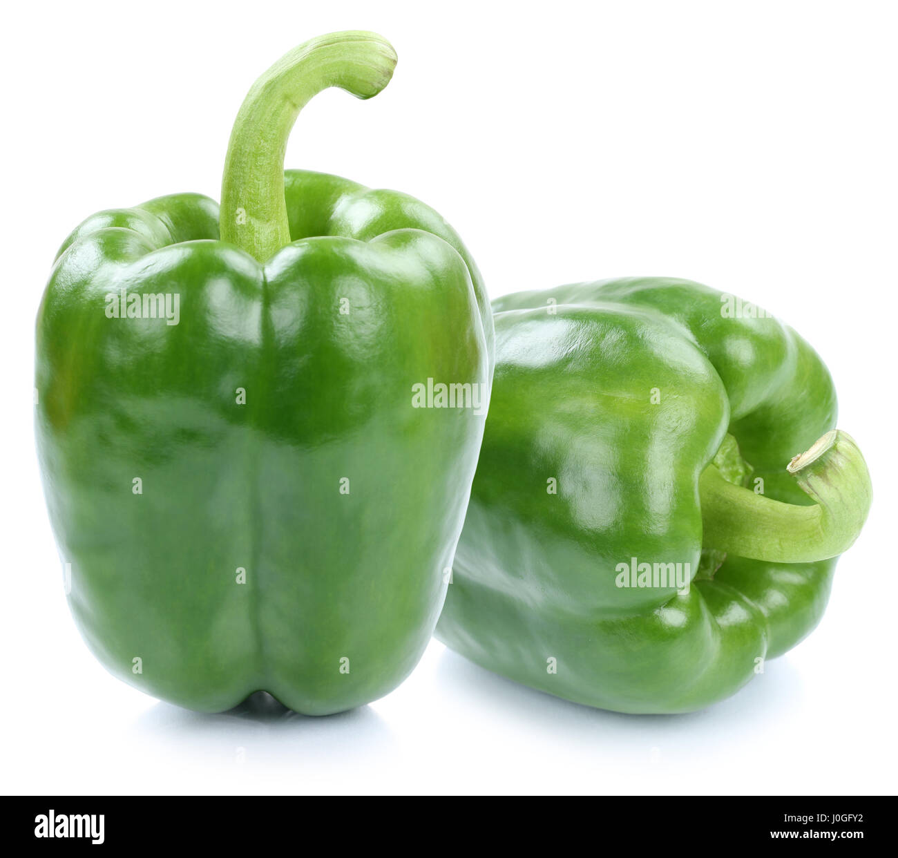 Peperone verde peperoni paprica vegetale paprikas isolato su uno sfondo bianco Foto Stock