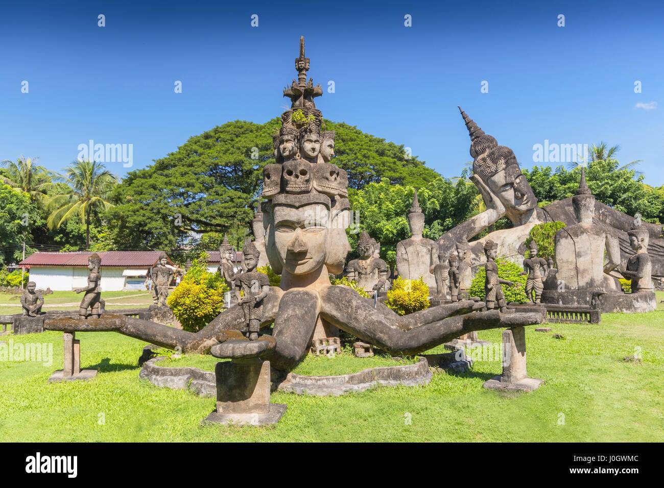 Buddha Park, noto anche come Xieng Khuan, è un parco pieno di bizzarro ed eccentrico statue vicino a Vientiane, Laos Foto Stock