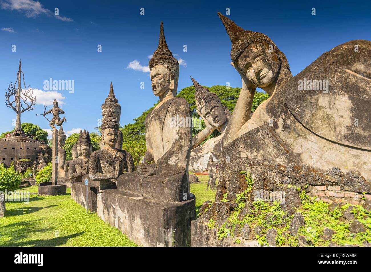 Buddha Park, noto anche come Xieng Khuan, è un parco pieno di bizzarro ed eccentrico statue vicino a Vientiane, Laos Foto Stock