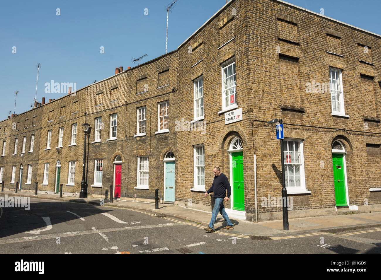 A schiera vittoriana alloggiamento nella Lambeth vicino alla stazione di Waterloo, London, SE1, Regno Unito Foto Stock