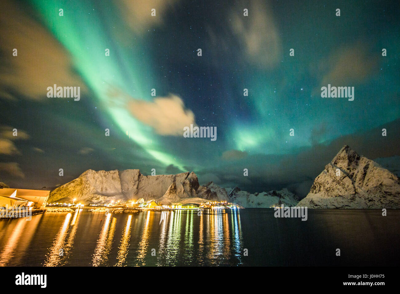 Luci del nord in Lofoten Foto Stock