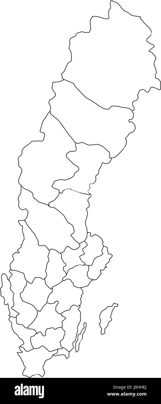Mappa di Svezia con le regioni nel vettore su sfondo bianco Illustrazione Vettoriale