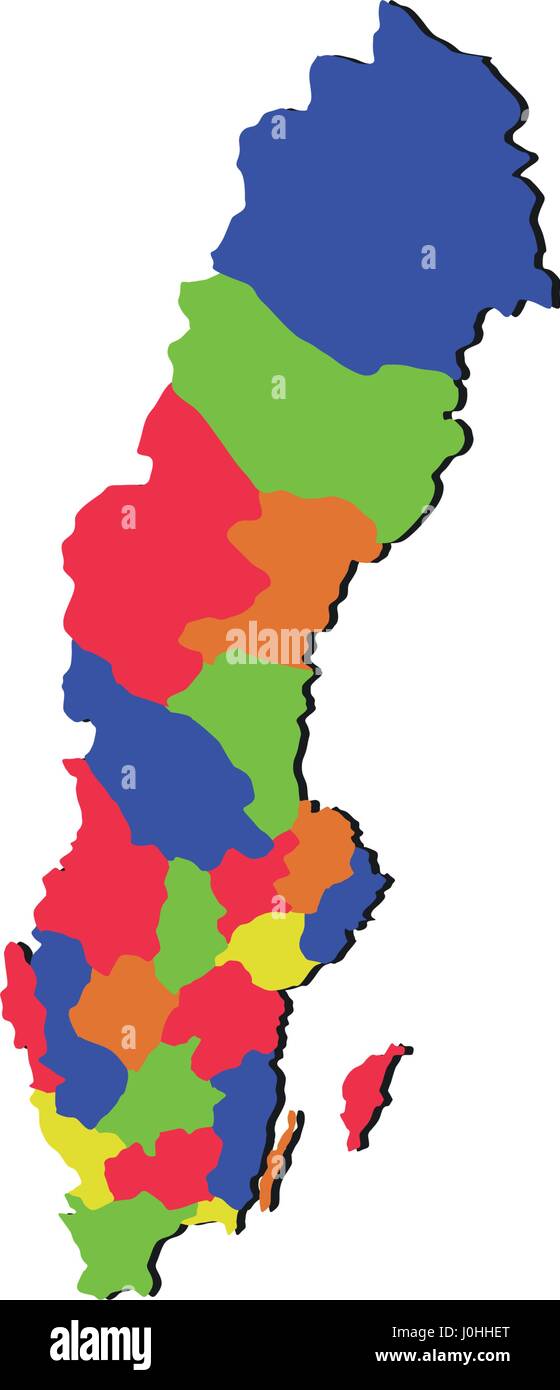 Mappa di Svezia con le regioni nel vettore su sfondo bianco Illustrazione Vettoriale