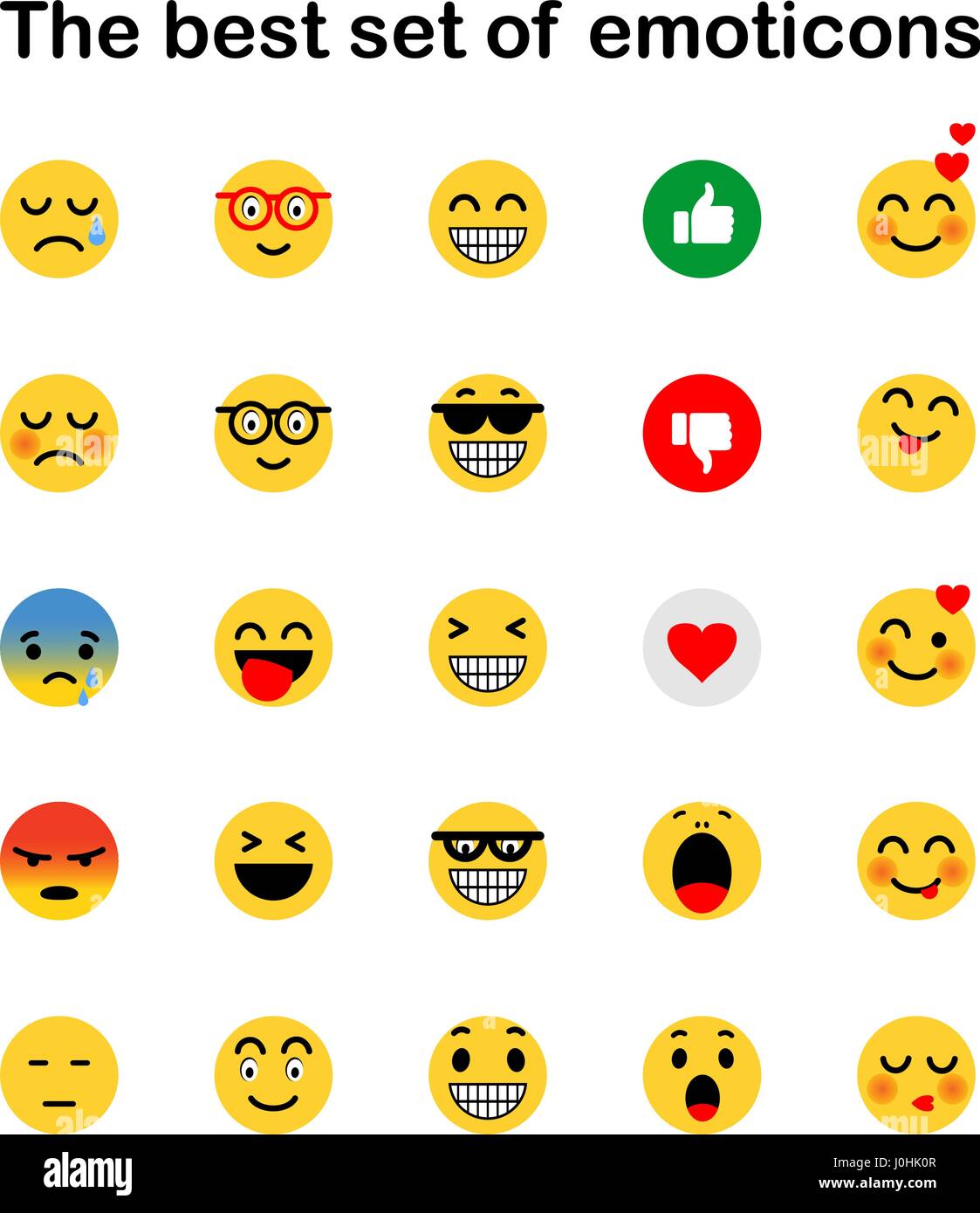Set di emoticon. Set di caratteri Emoji. Smile icone. illustrazione vettoriale su sfondo bianco Illustrazione Vettoriale