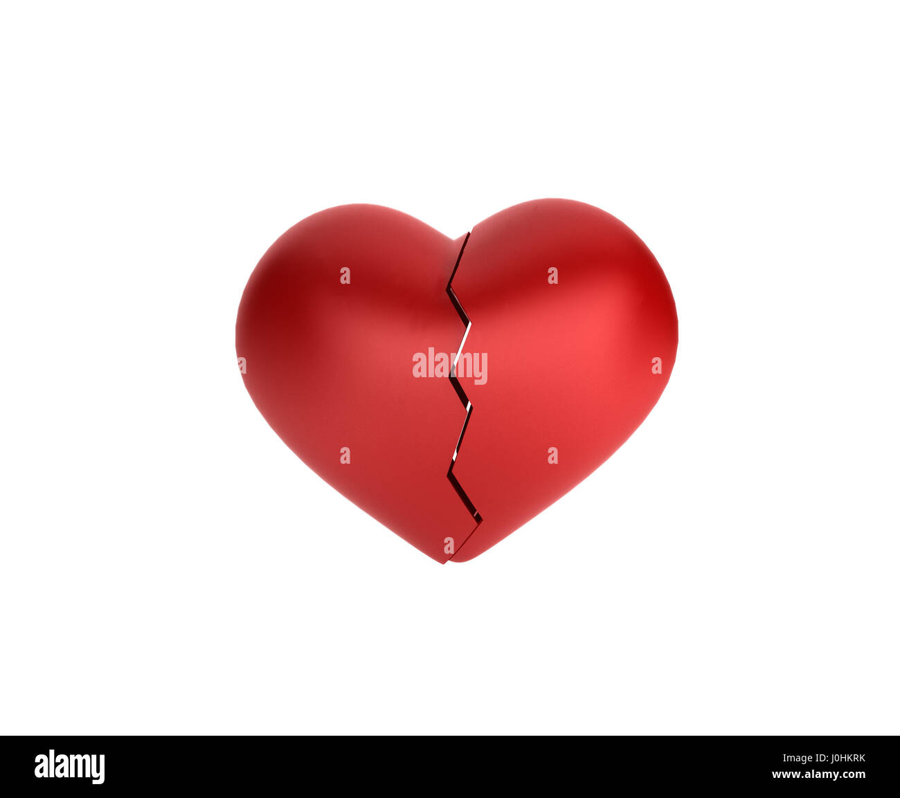 La forma di Rosso cuore spezzato isolati su sfondo bianco, rendering 3D Foto Stock