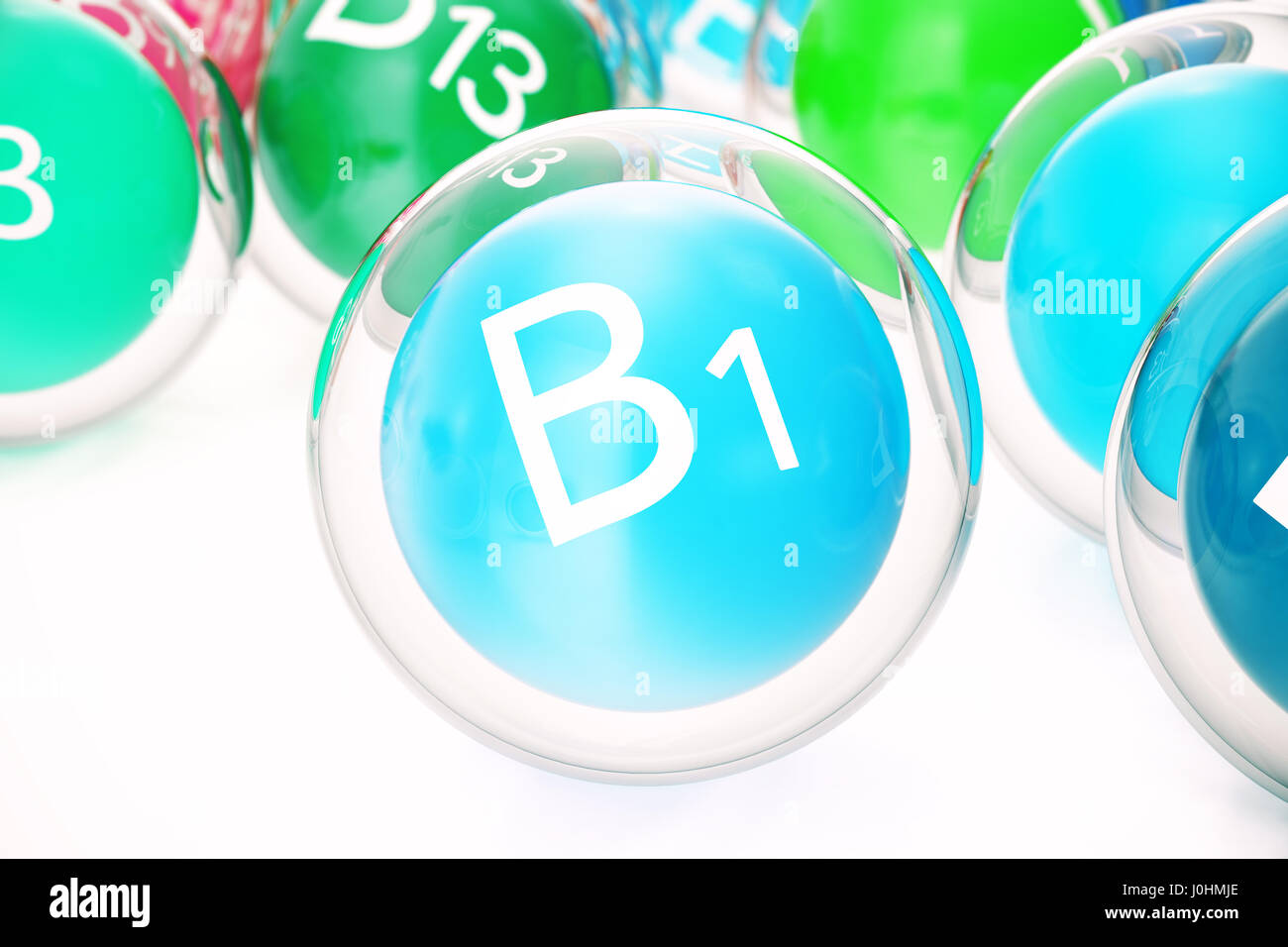 La vitamina B1, gruppo di sostanze organiche, additivo alimentare, isolata, su sfondo bianco, rendering 3D Foto Stock