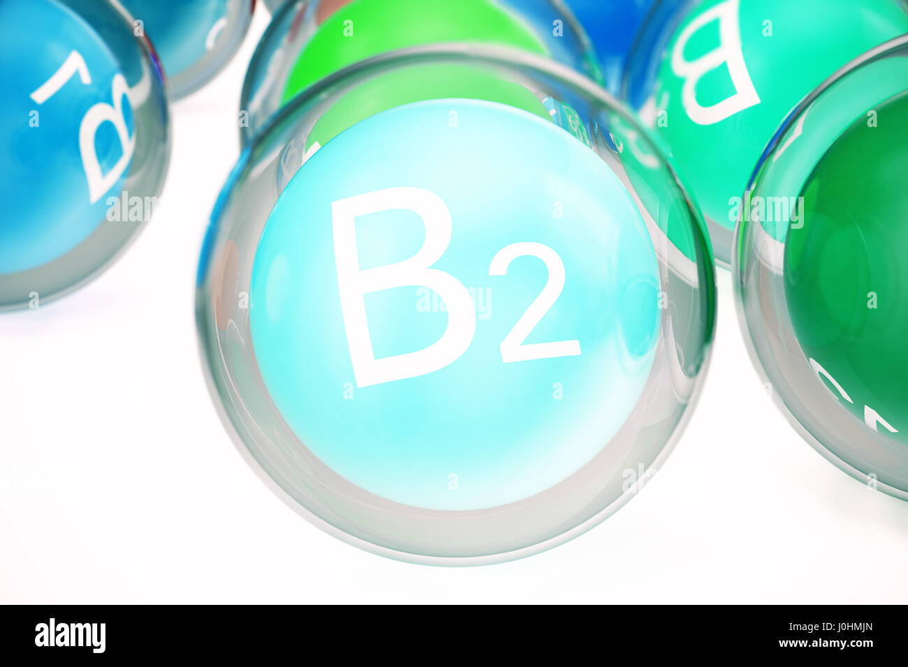La vitamina B2, gruppo di sostanze organiche, additivo alimentare, isolata, su sfondo bianco, rendering 3D Foto Stock