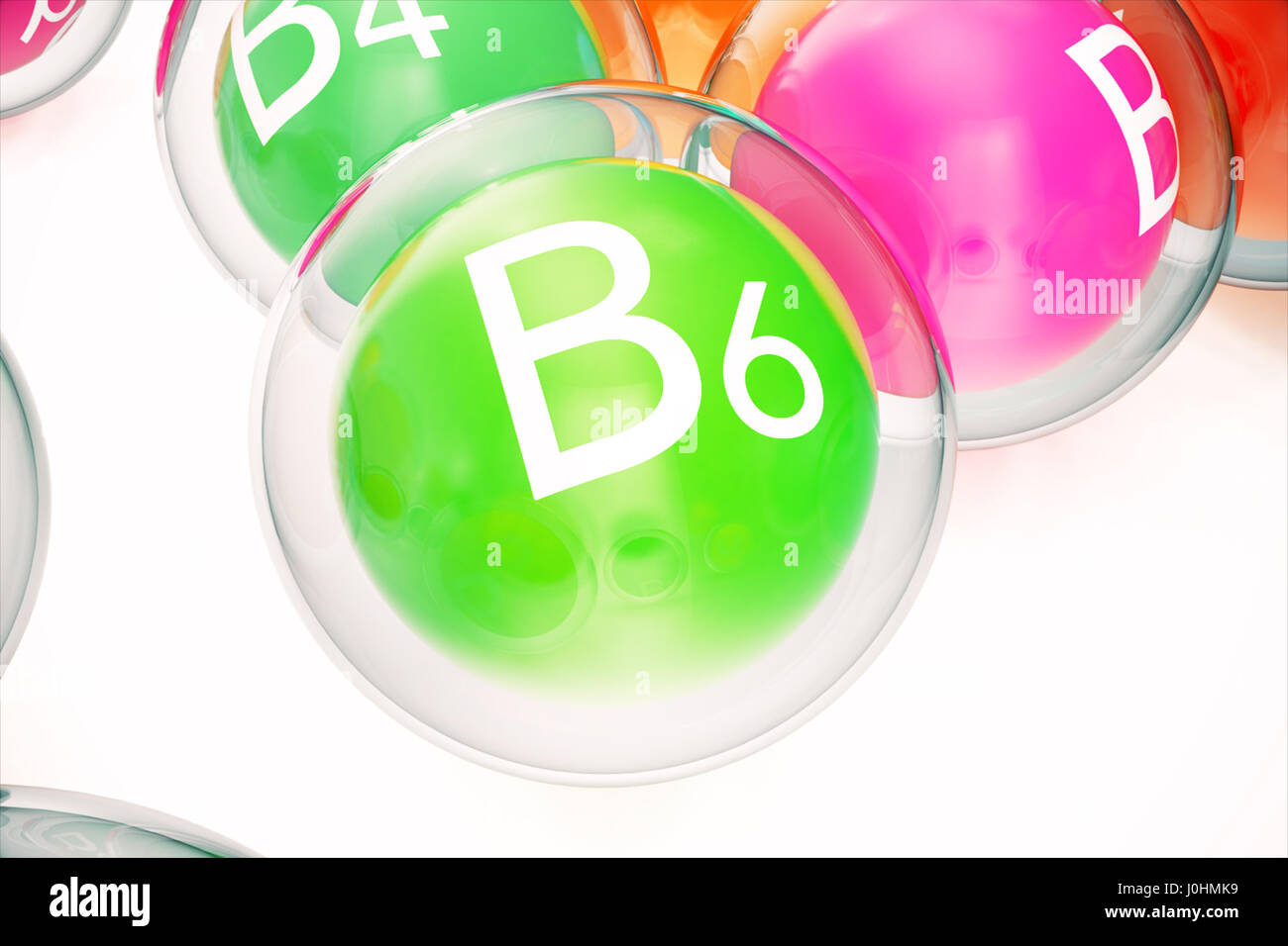 La vitamina B6, gruppo di sostanze organiche, additivo alimentare, isolata, su sfondo bianco, rendering 3D Foto Stock