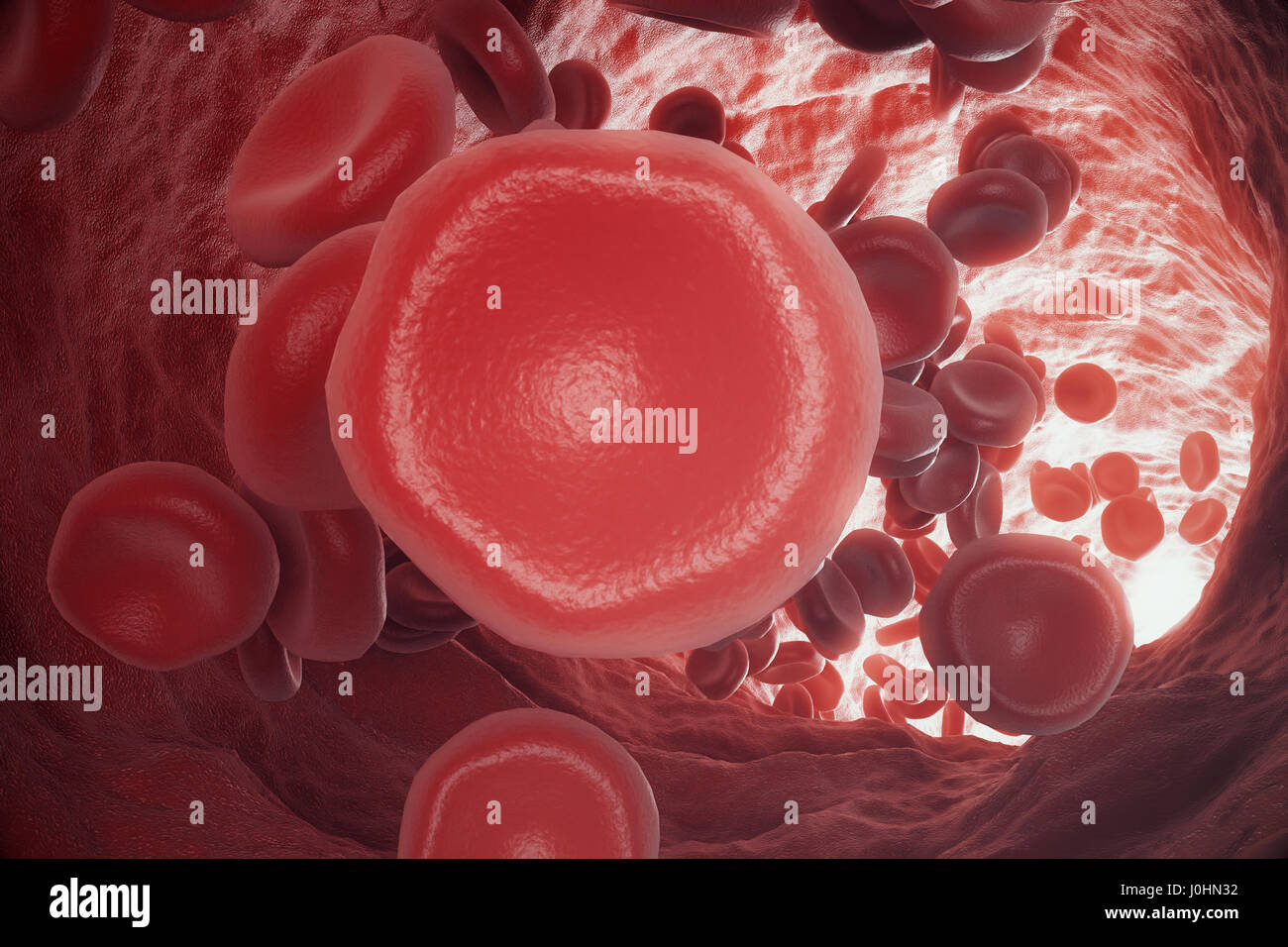 Le cellule rosse del sangue in vena o arteria, il flusso interno all'interno di un organismo vivente, rendering 3D Foto Stock