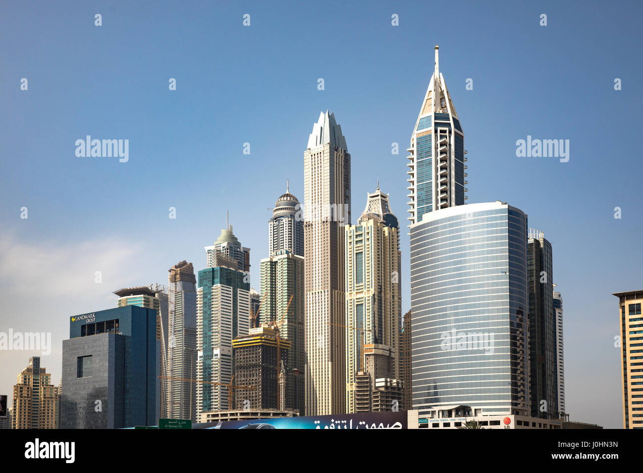 Edifici al Dubai Marina District, Dubai, EAU. Foto Stock