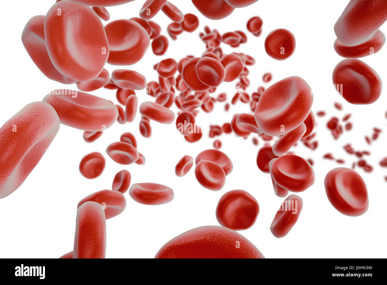 Le cellule rosse del sangue nell'arteria, il flusso all'interno del corpo, concetto umano medico health care, 3d rendering isolato su bianco Foto Stock