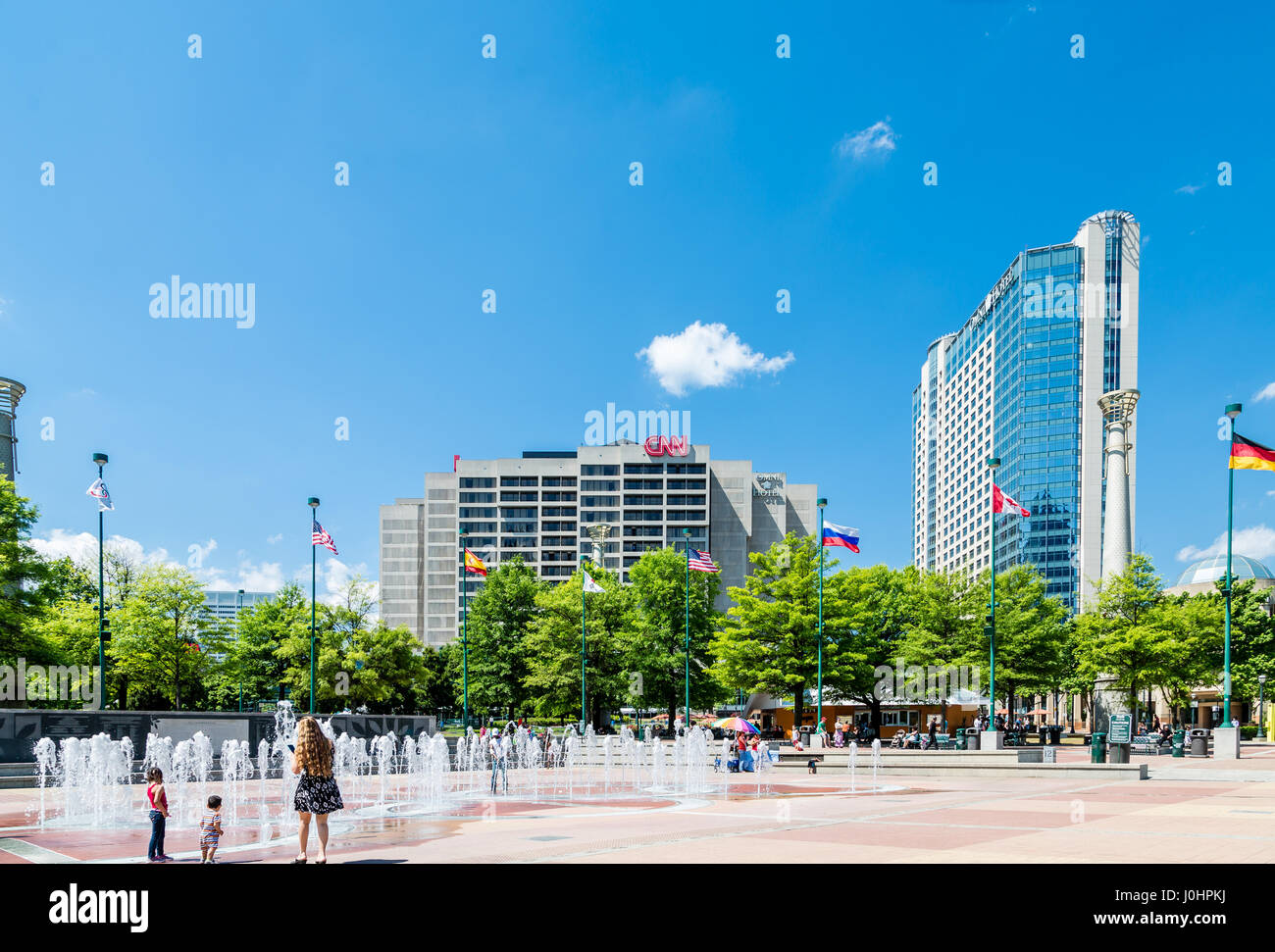 La CNN edificio a Atlanta Centenniel Park Foto Stock