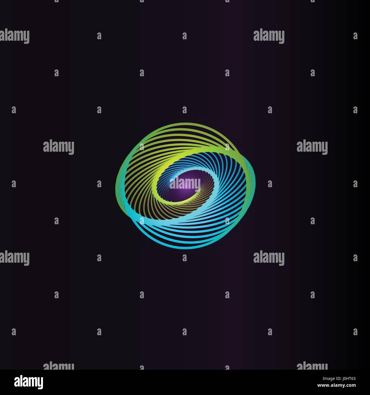 Isolato colorato astratto forma rotonda logo, elemento di spazio, logotipo di turbolenza, planet icona sullo sfondo nero illustrazione vettoriale Illustrazione Vettoriale