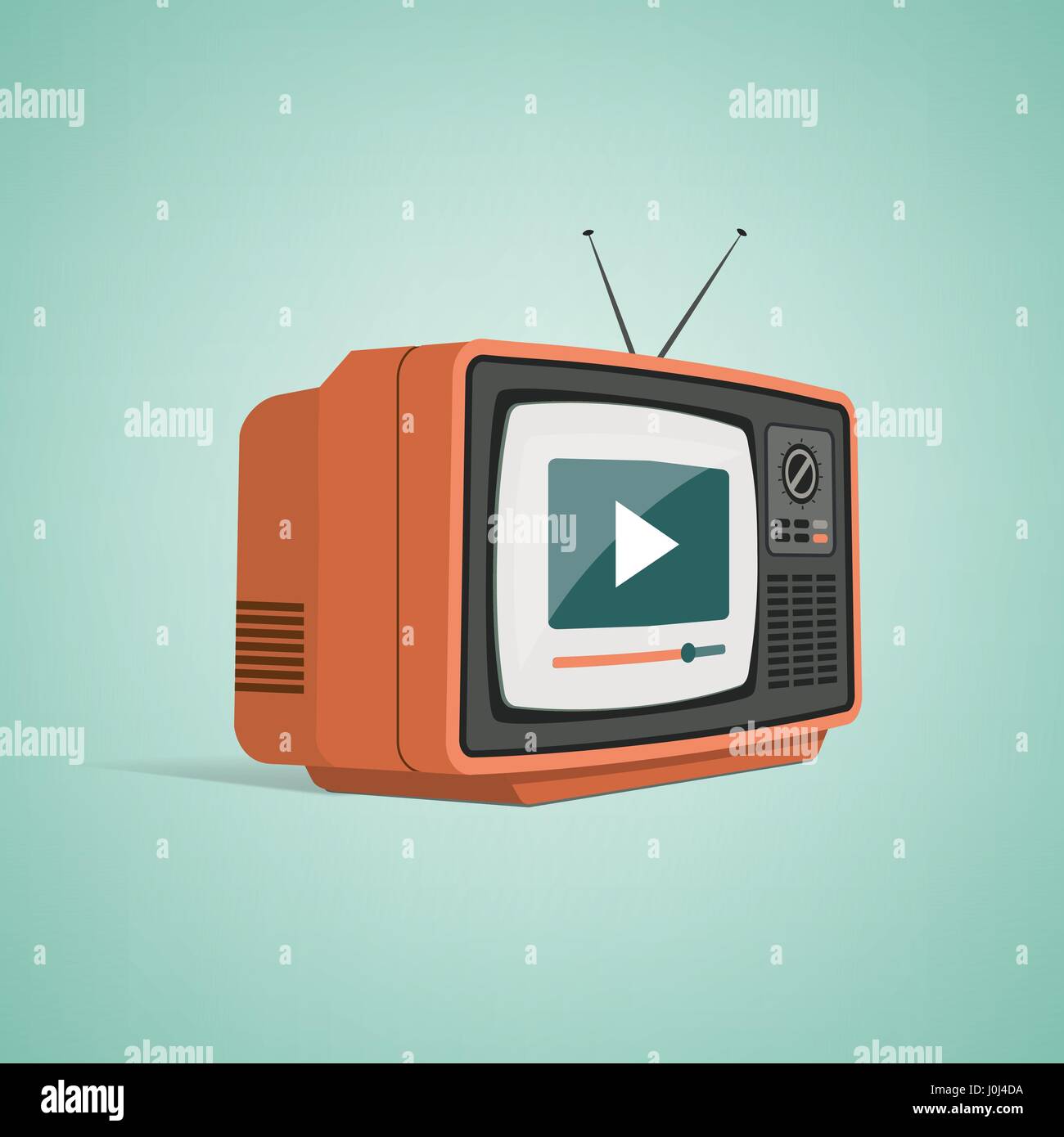 Vintage tv con antenna lo streaming di un video, smart tv e concetto di connessione Illustrazione Vettoriale