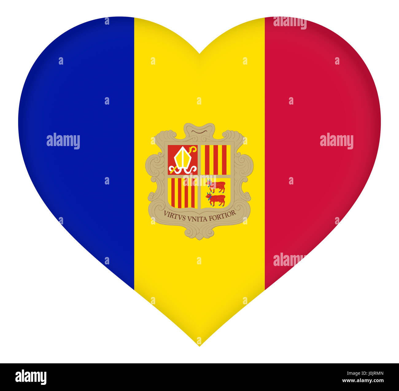 Illustrazione della bandiera nazionale di Andorra conformata come un cuore Foto Stock