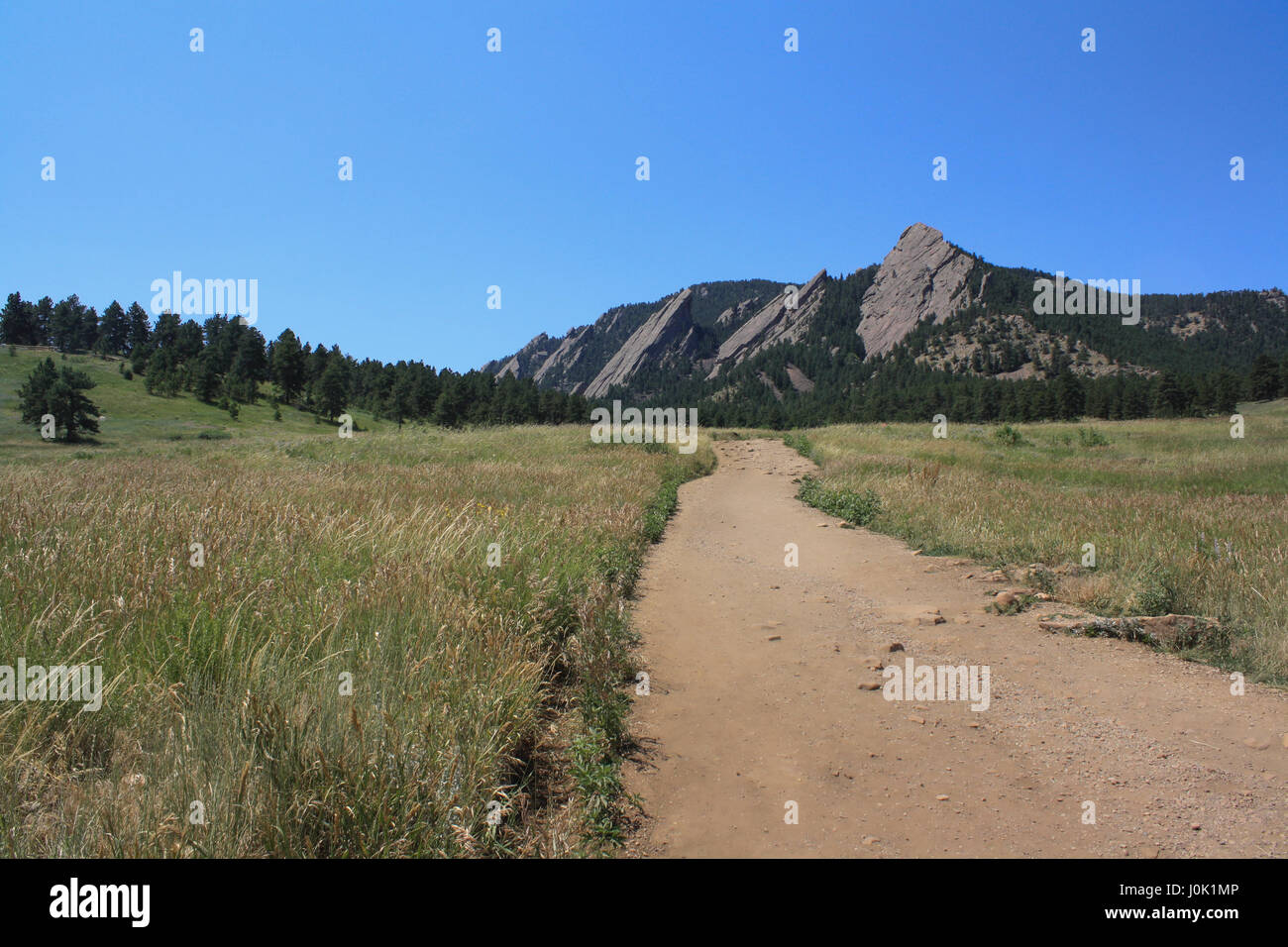 Un sentiero a piedi percorso al Flatirons, situato in Boulder Colorado. Foto Stock