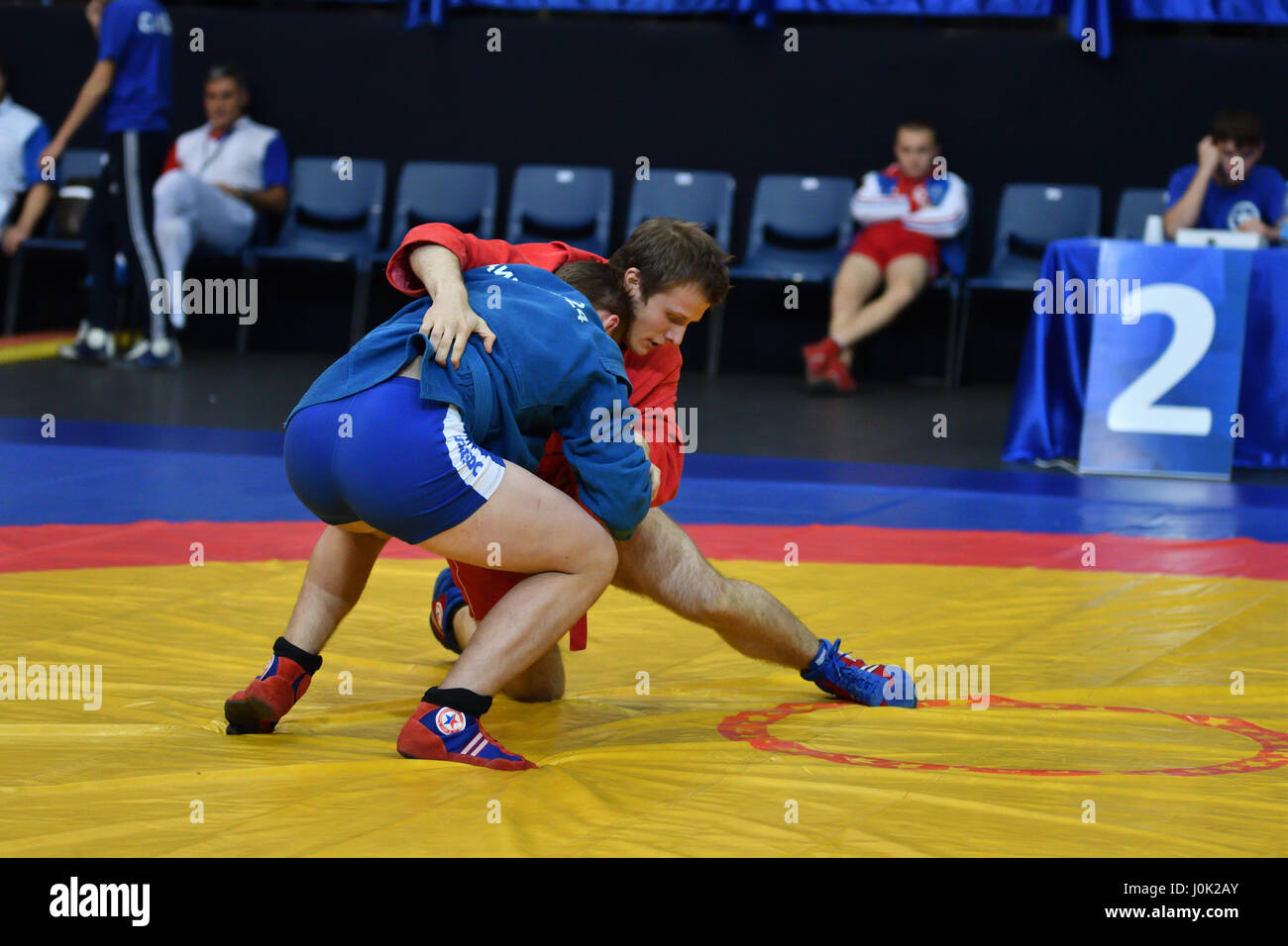 Orenburg, Russia - 29 Ottobre 2016: Ragazzi competizioni Sambo nel campionato della Russia nel Sambo tra ragazzi e ragazze nati 2000-2001 biennio di bir Foto Stock