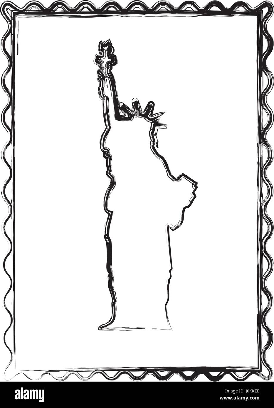 Silhouette sfocata telaio della statua della libertà Illustrazione Vettoriale