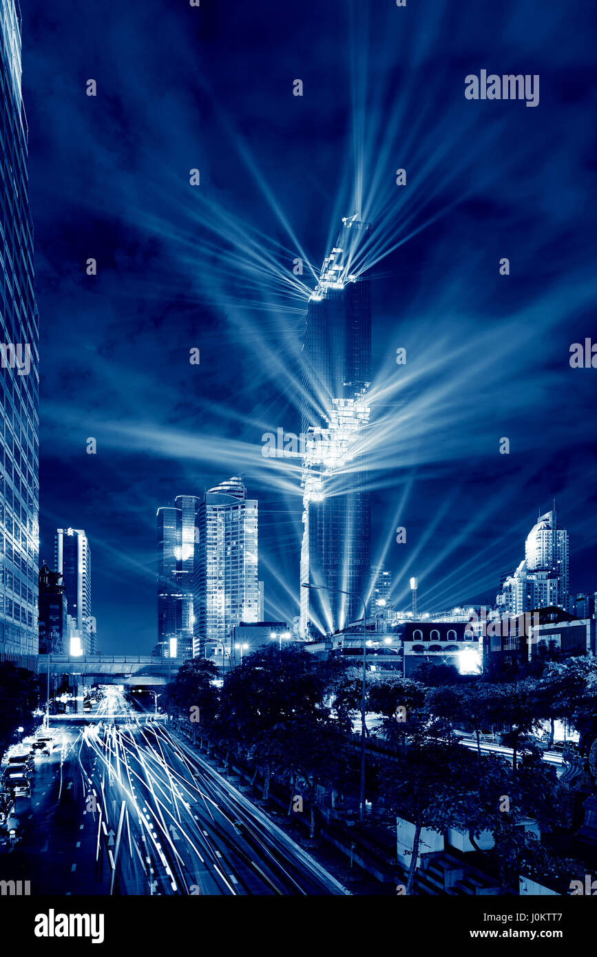 MahaNakhon Bangkok Rising, laser show, Bangkok, Thailandia Foto Stock