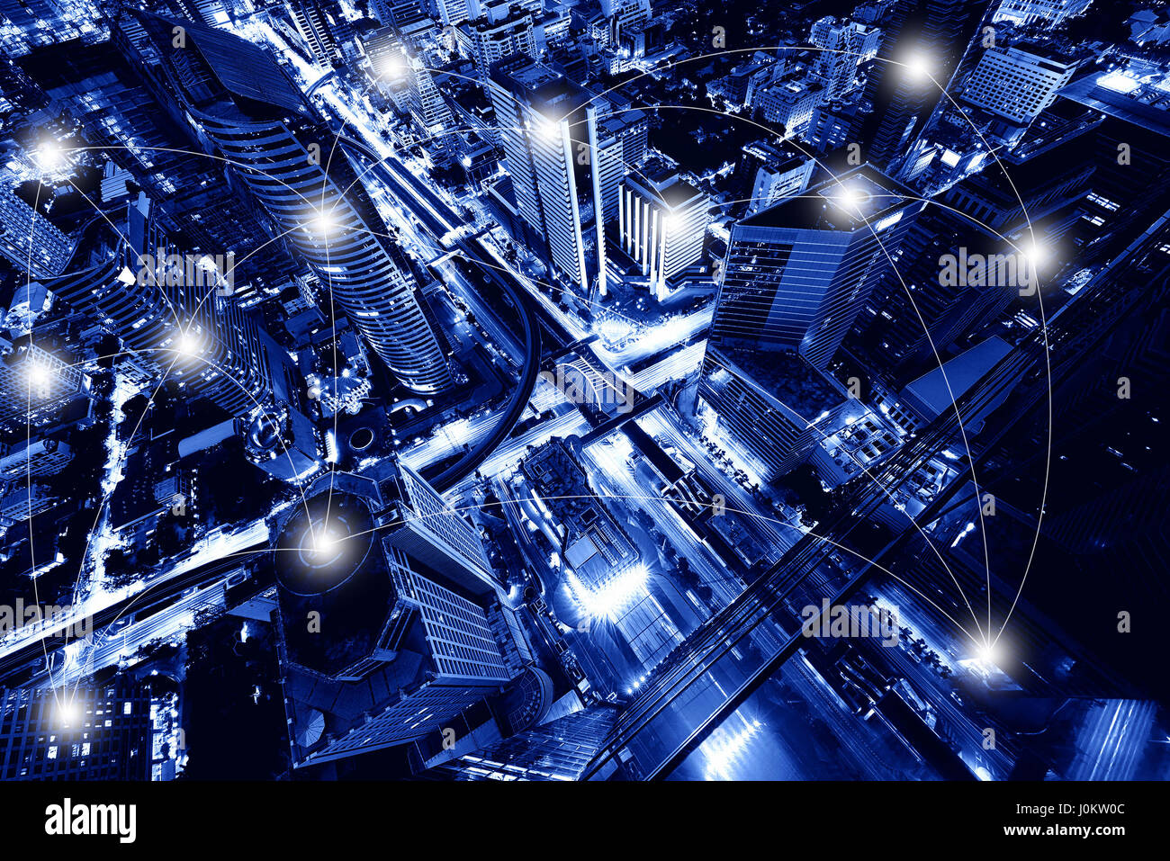 Rete e tecnica di collegamento Concetto di Sathorn intersezione, Bangkok, Thailandia Foto Stock