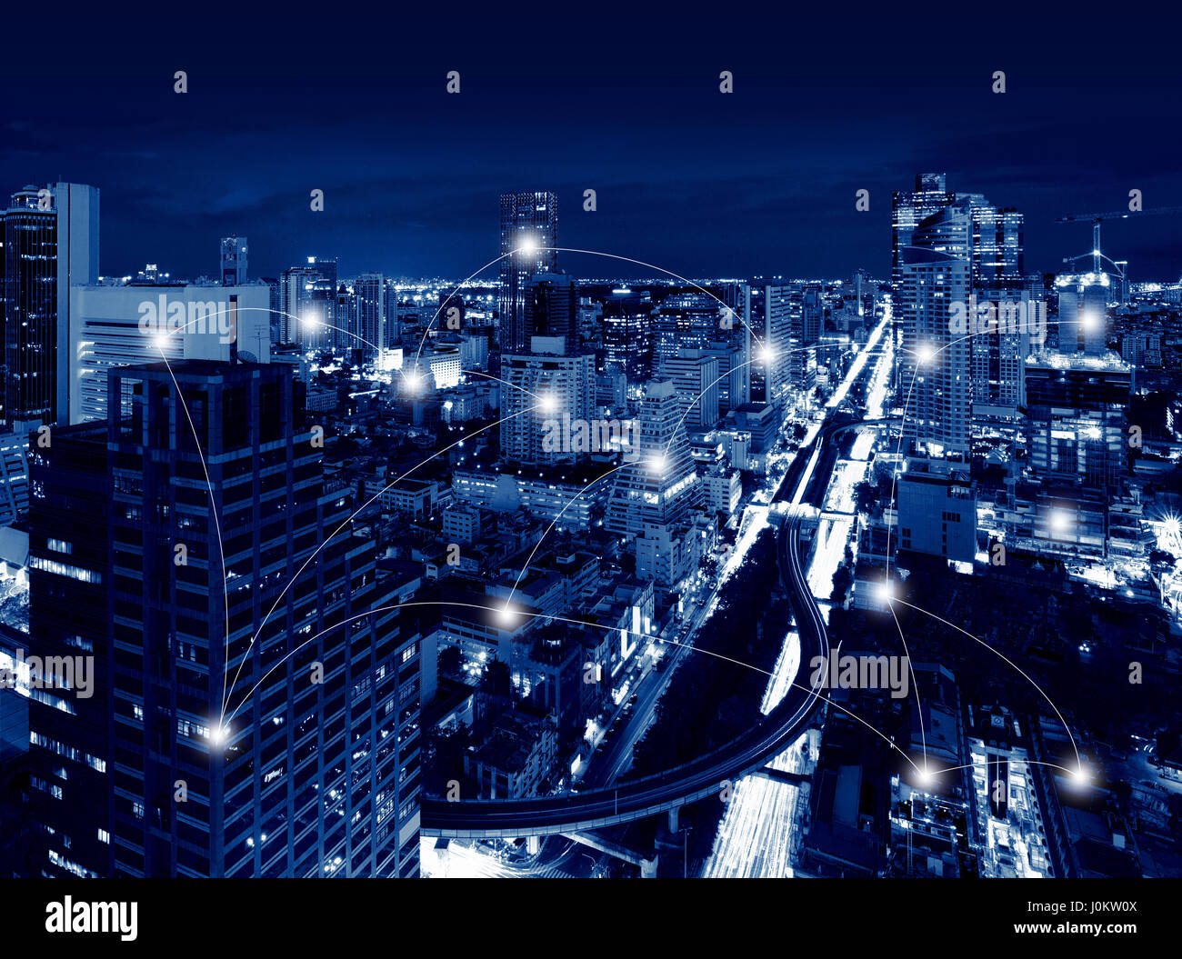 Rete e tecnica di collegamento Concetto di grattacieli, Skyline di Bangkok, Thailandia Foto Stock