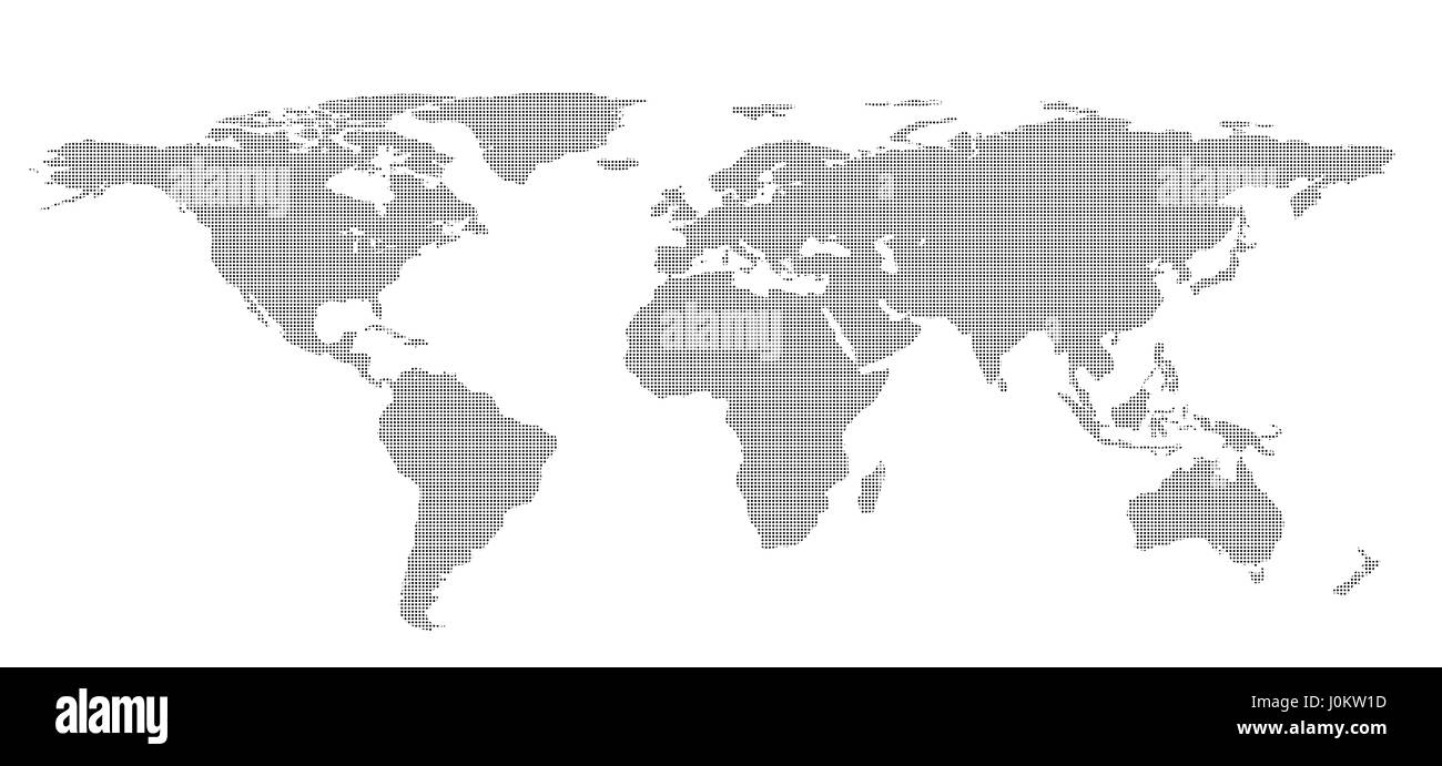 I punti bianchi di mappa del mondo isolati su sfondo bianco. infographics, illustrazione Foto Stock