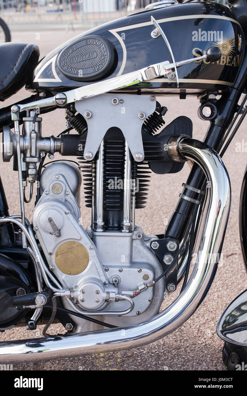 Vintage Sunbeam motore del motociclo al VMCC Banbury Esegui. Banbury, Oxfordshire, Inghilterra. Foto Stock