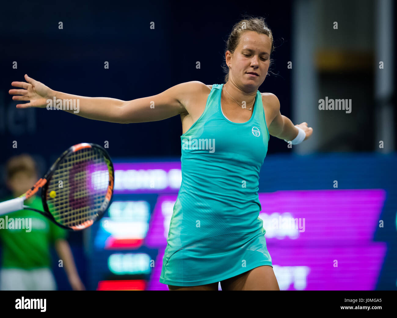 BIEL, Svizzera - 13 aprile : Barbora STRYCOVA in azione al 2017 Ladies Open Biel WTA torneo internazionale di tennis Foto Stock