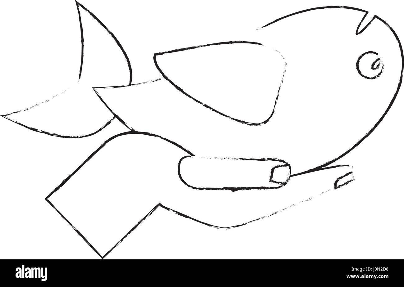 Mano con piatti di pesce di moltiplicazione schizzo religiosa Illustrazione Vettoriale