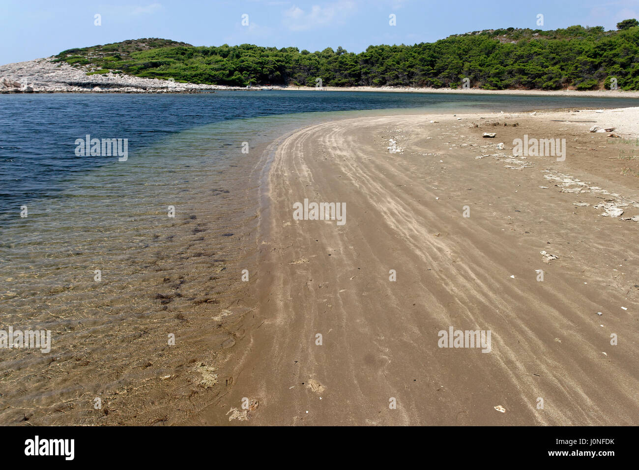 Spiaggia di sabbia su Saplara, Mljet isola, Croazia Foto Stock