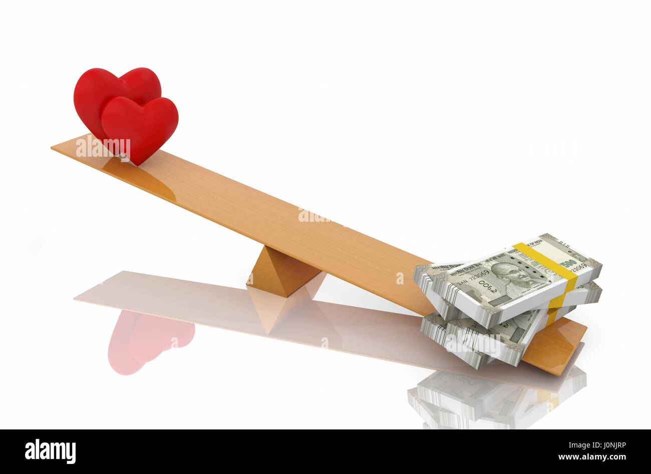 Nuova valuta indiana con il simbolo del cuore - Immagine 3D rappresentata Foto Stock