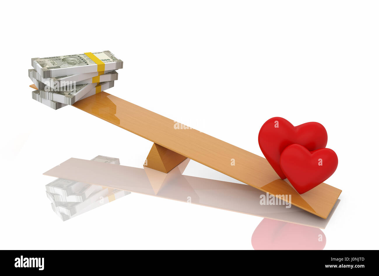 Nuova valuta indiana con il simbolo del cuore - Immagine 3D rappresentata Foto Stock