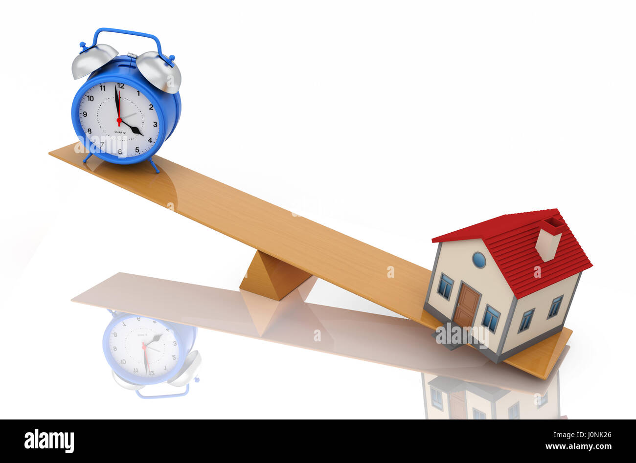 Orologio sveglia con il modello della casa - 3D Rendering immagine Foto Stock