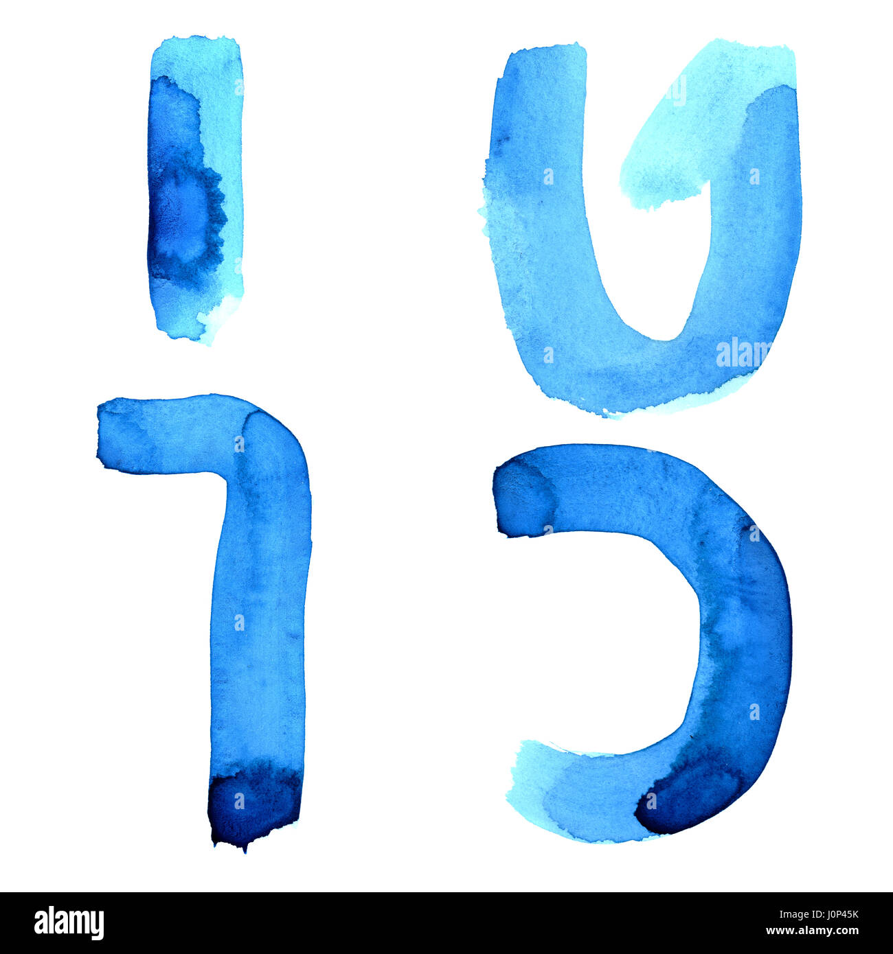 Acquerello blu le lettere dell alfabeto ebraico Foto Stock