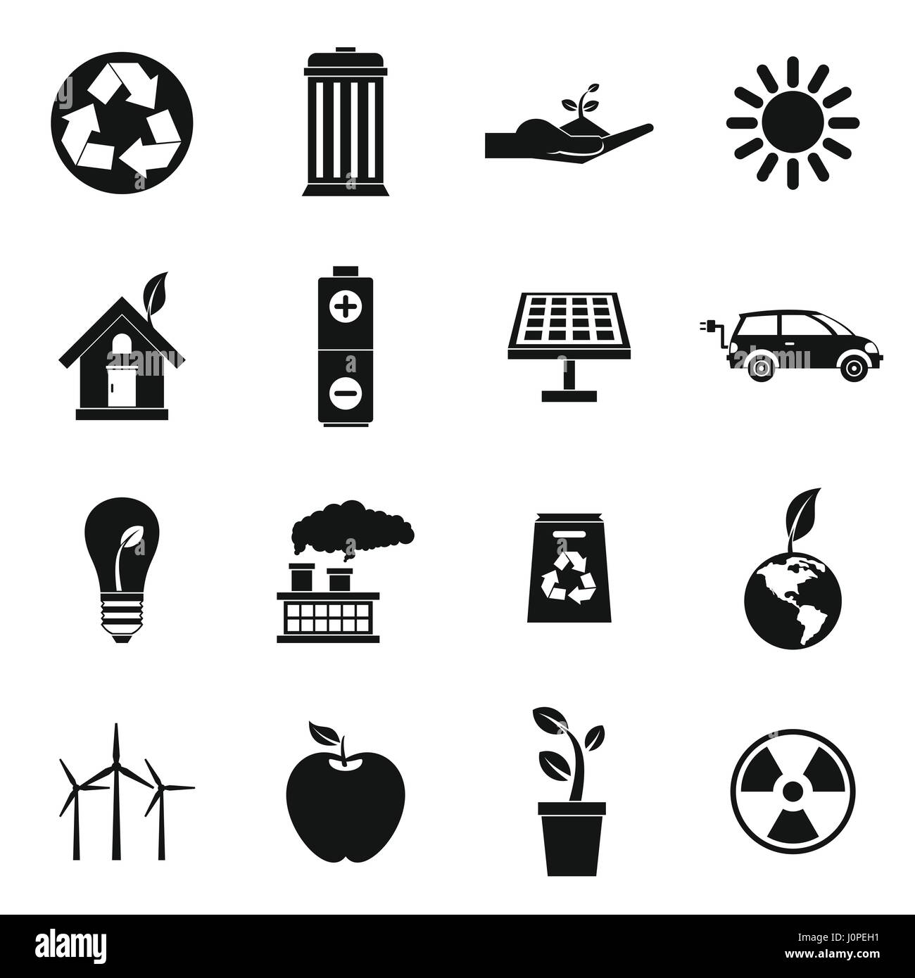 Ecologia set di icone, stile semplice Illustrazione Vettoriale