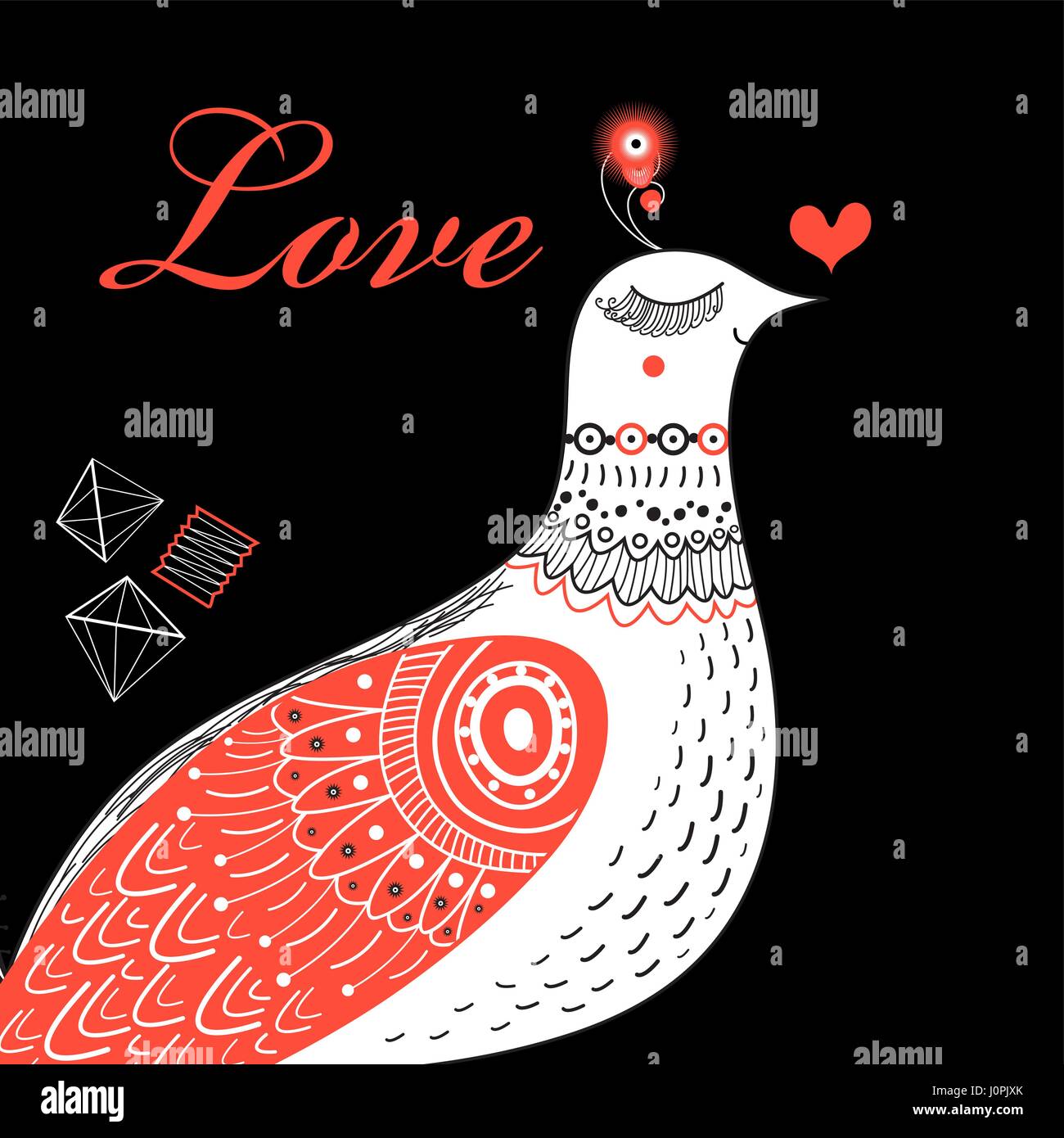 Luminose greeting card felice per il giorno di San Valentino con amore gli uccelli Illustrazione Vettoriale