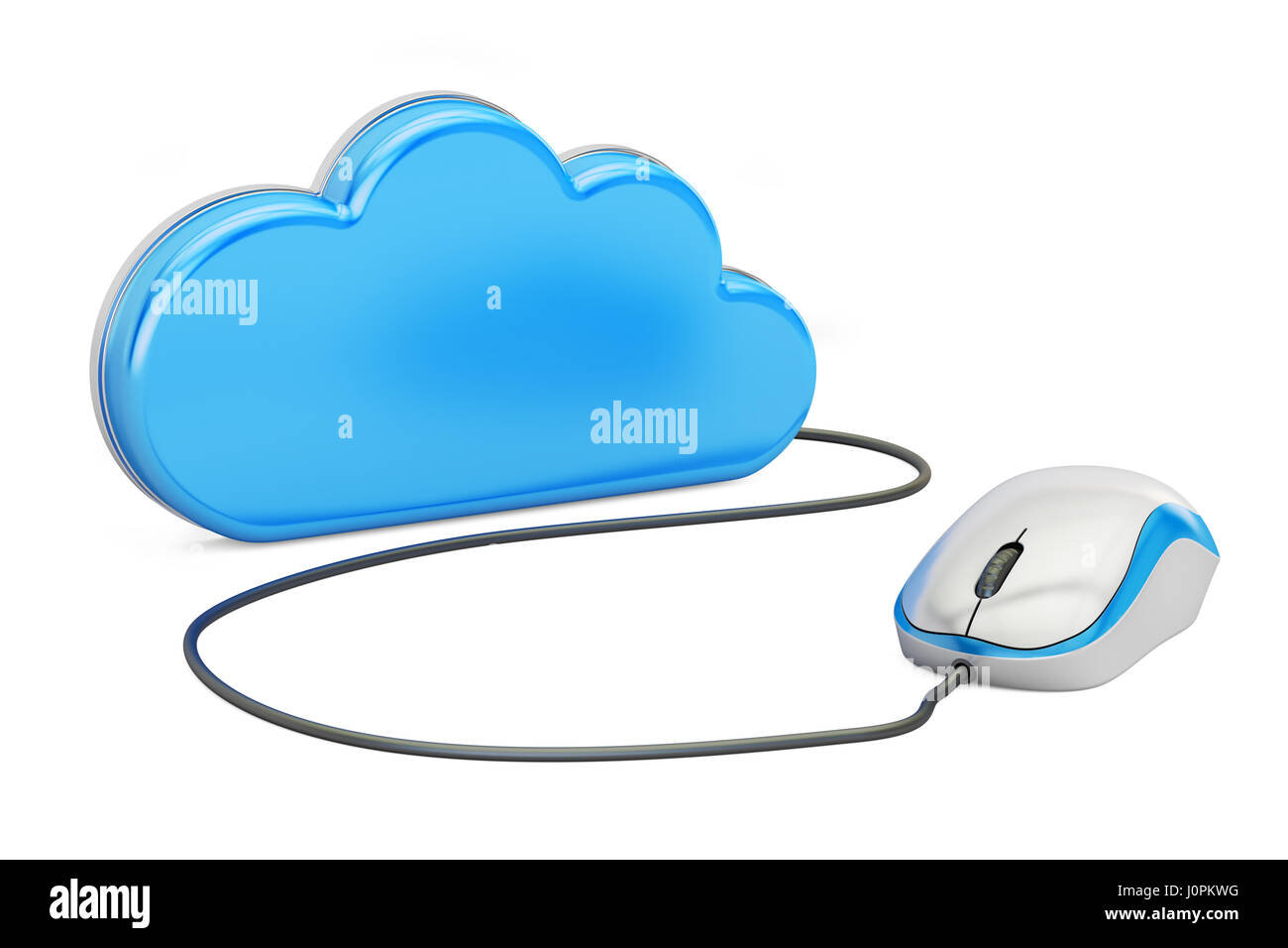 Il cloud computing concetto con il mouse del computer, rendering 3D isolati su sfondo bianco Foto Stock