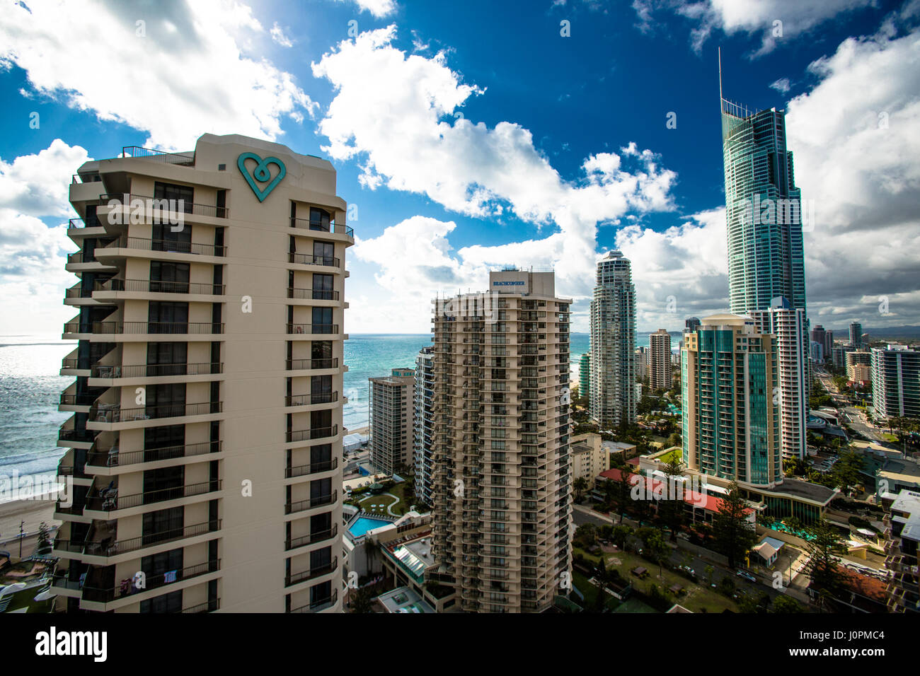 Surfers Paradise e la Gold Coast e da un alto hotel, Queensland, Australia Foto Stock