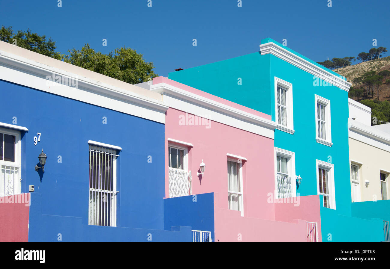 Colorate case dipinte in Galles Street Bo Kaap Città del Capo Sud Africa Foto Stock