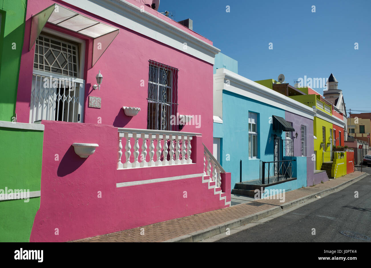 Colorate case dipinte Chiappini Street Bo Kaap Città del Capo Sud Africa Foto Stock