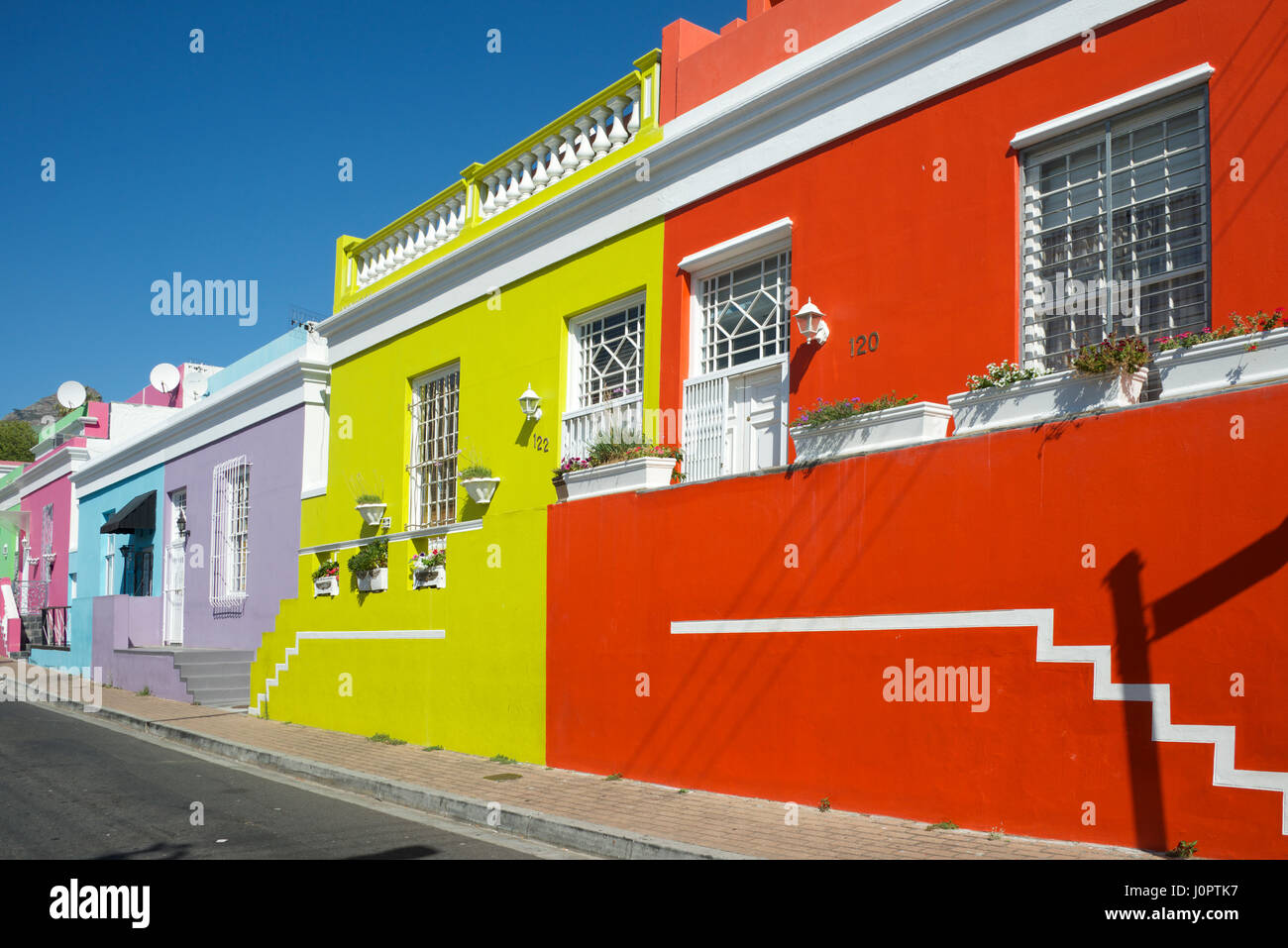 Colorate case dipinte Chiappini Street Bo Kaap Città del Capo Sud Africa Foto Stock