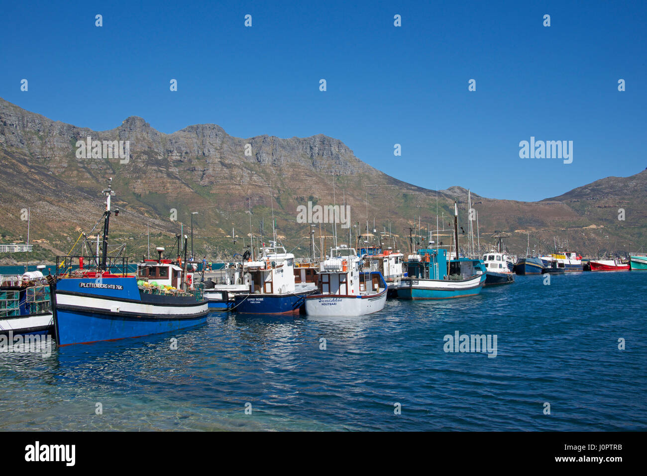 Ormeggiate barche da pesca Hout Bay Città del Capo Sud Africa Foto Stock