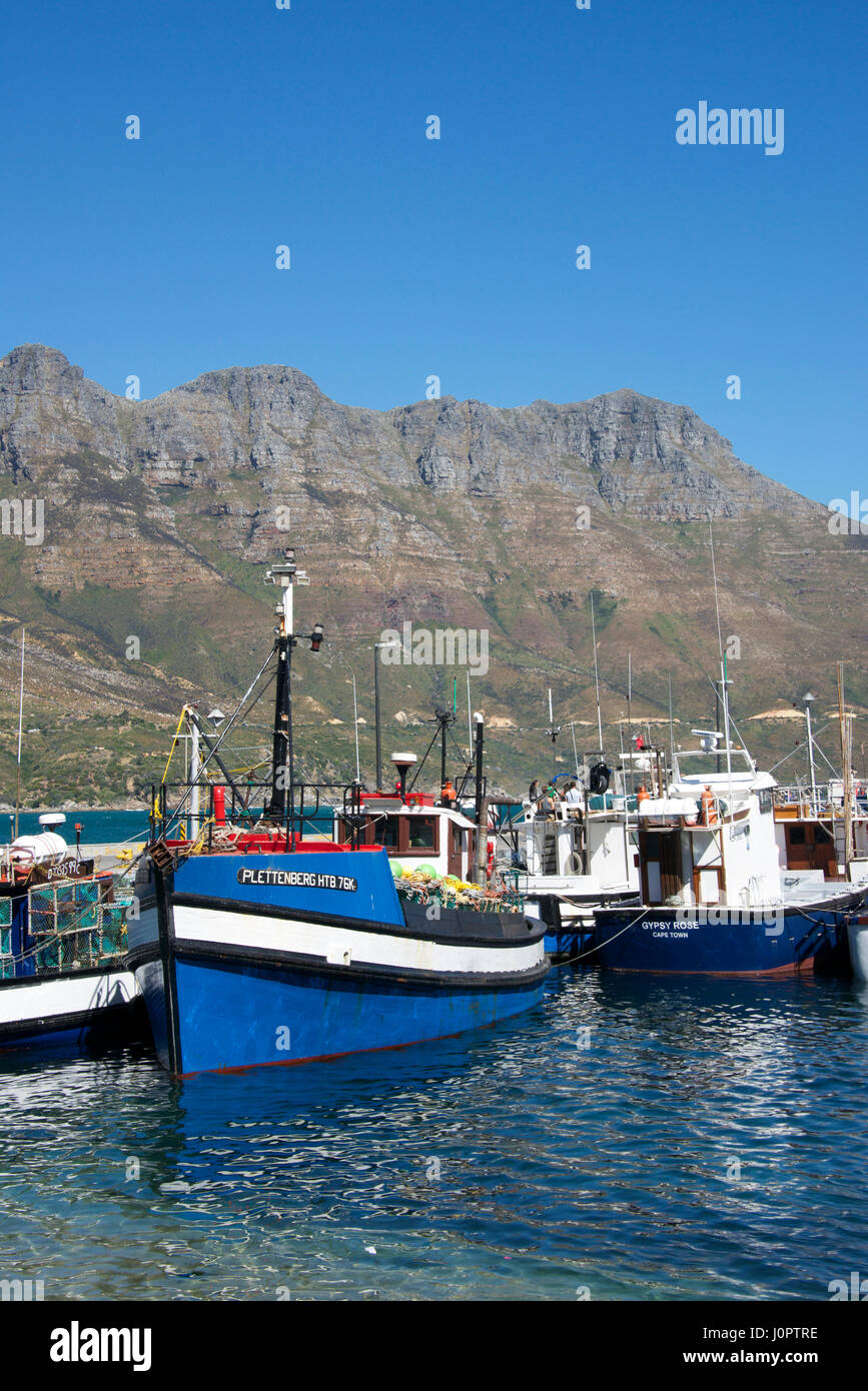 Ormeggiate barche da pesca Hout Bay Città del Capo Sud Africa Foto Stock