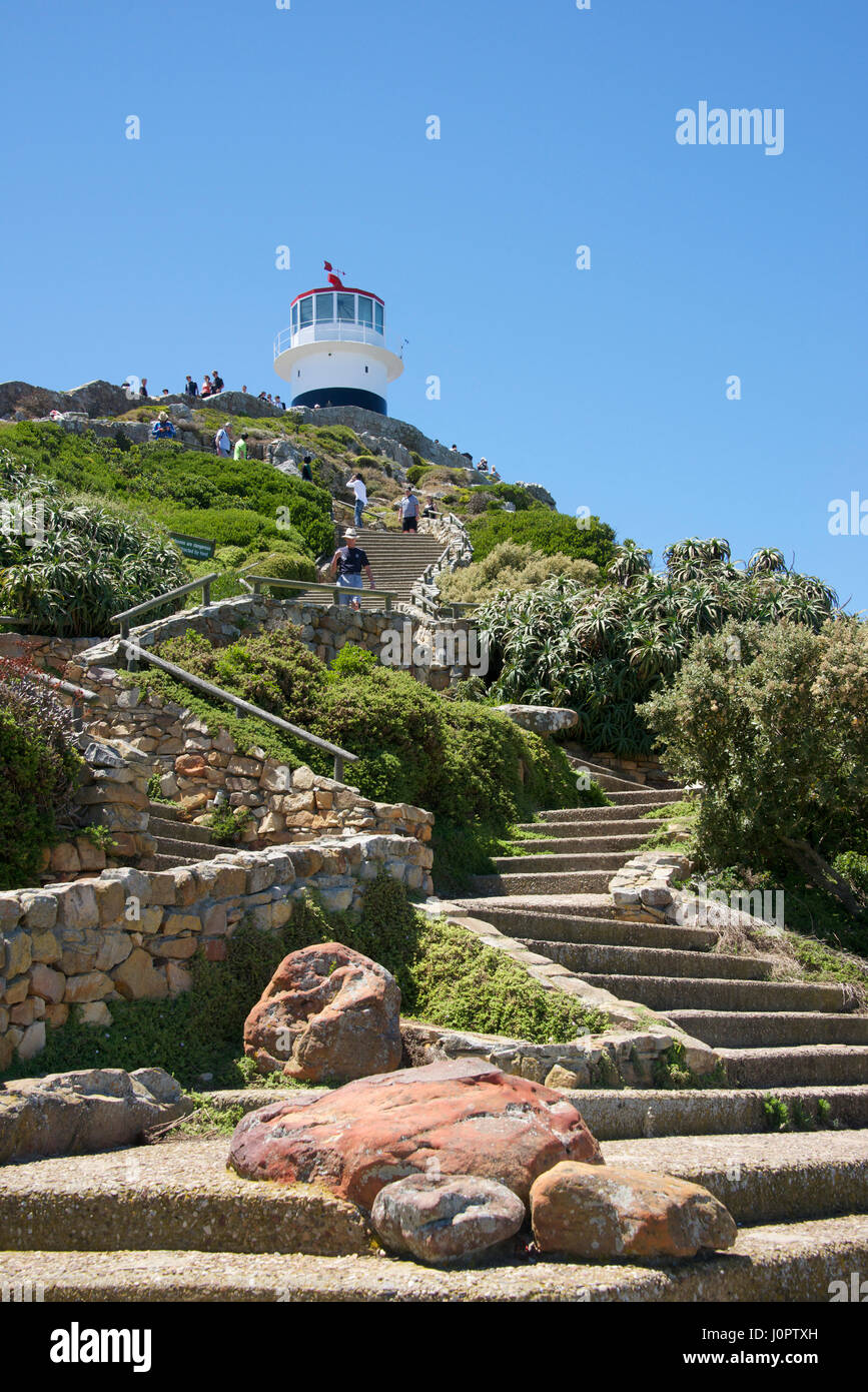Scale che portano a Cape Point lighthouse Capo di Buona Speranza in Sud Africa Foto Stock