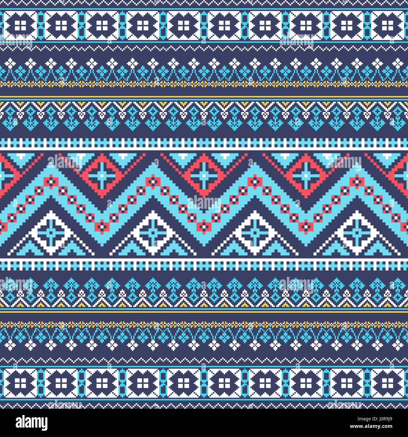 Pixel azteca seamless pattern. Ideale per la stampa su tessuto, carta, web design. Illustrazione Vettoriale